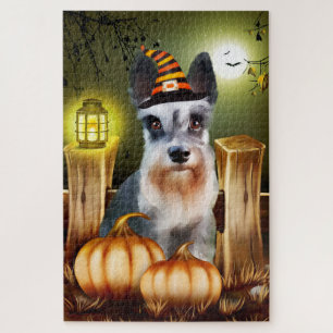 Miniature Schnauzer Halloween Jigsaw Puzzle. Puzzle