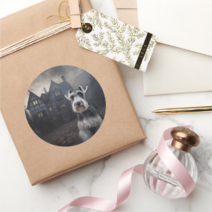 Miniature Schnauzer Halloween Scary Classic Round Sticker