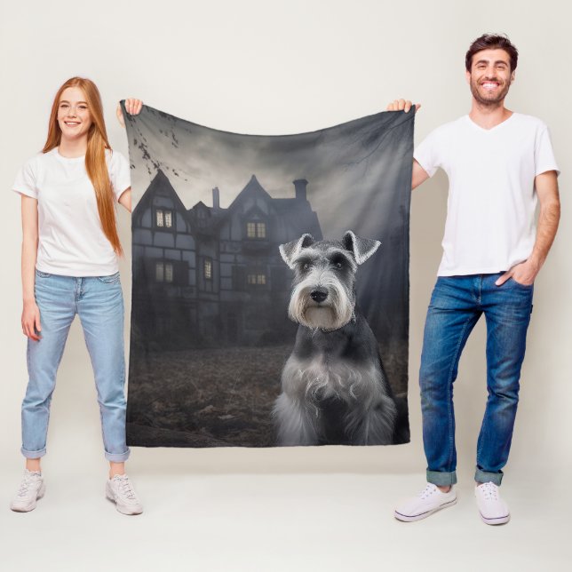 Miniature Schnauzer Halloween Scary Fleece Blanket (In Situ)