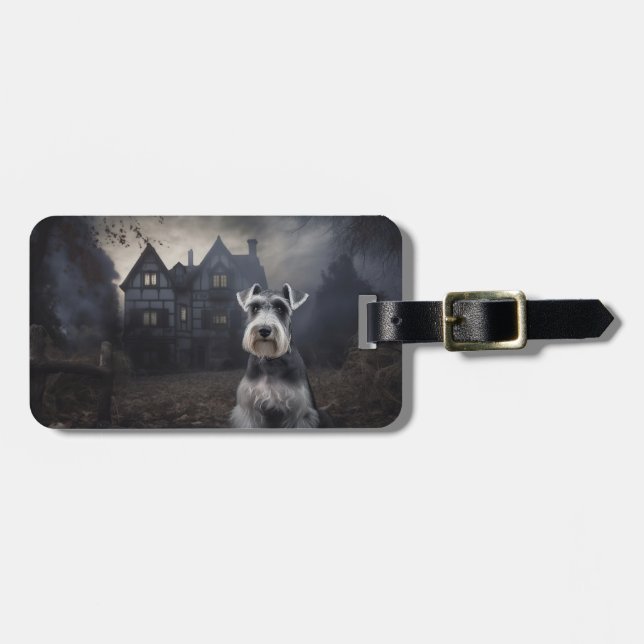 Miniature Schnauzer Halloween Scary Luggage Tag (Front Horizontal)