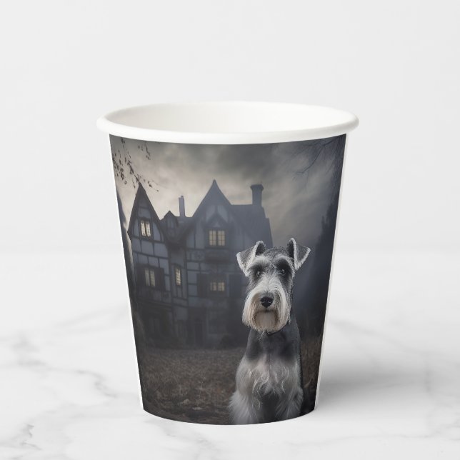 Miniature Schnauzer Halloween Scary Paper Cups (Front)