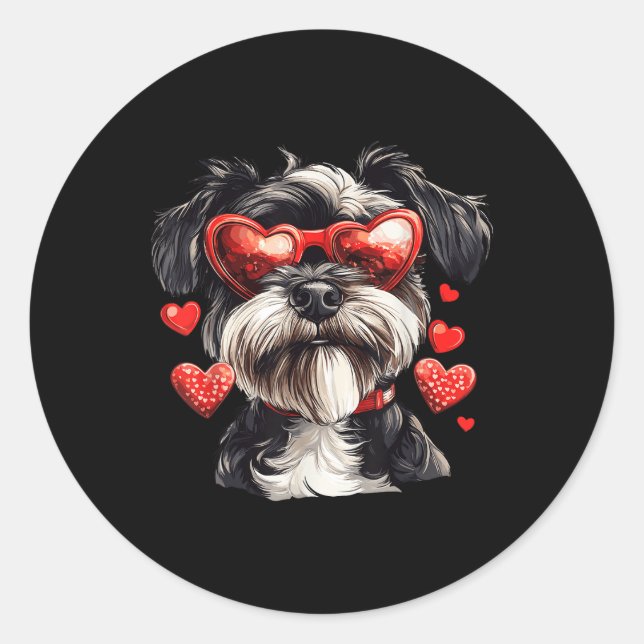 Miniature Schnauzer Heart Gles Valentines Day Dog Classic Round Sticker (Front)