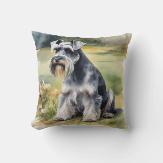 Miniature Schnauzer in the garden - Watercolor Cushion