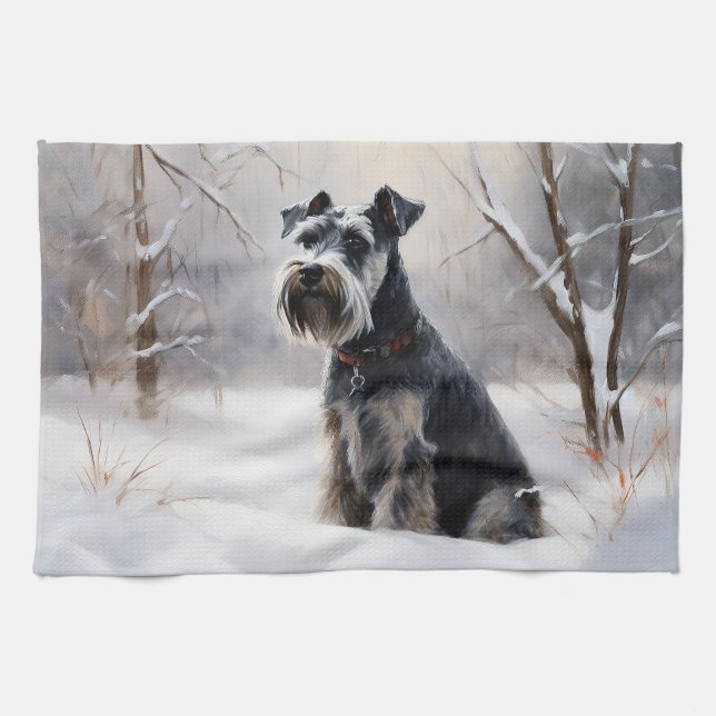 Miniature Schnauzer Let It Snow Christmas Tea Towel (Horizontal)
