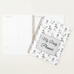 Miniature Schnauzer Line Art Pattern 001 White  Planner