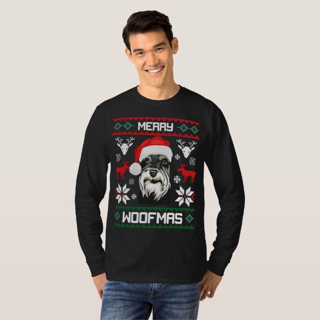 Miniature Schnauzer Merry Woofmas Christmas T-Shirt (Front Full)