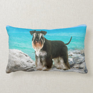 Miniature Schnauzer on the beach Watercolor Lumbar Cushion