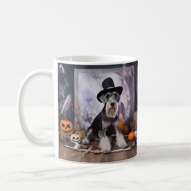 Miniature Schnauzer Pumpkins Halloween Scary  Coffee Mug (Left)