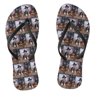Miniature Schnauzer Pumpkins Halloween Scary Jandals