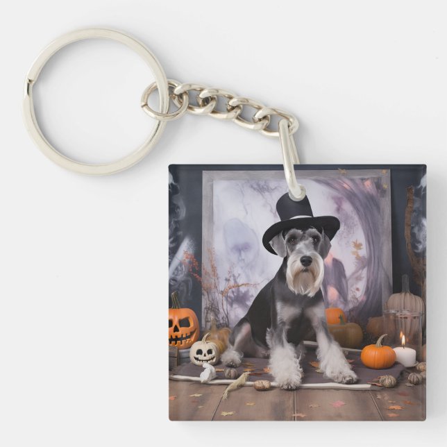 Miniature Schnauzer Pumpkins Halloween Scary  Key Ring (Front)