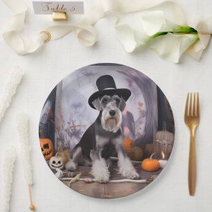 Miniature Schnauzer Pumpkins Halloween Scary Paper Plate