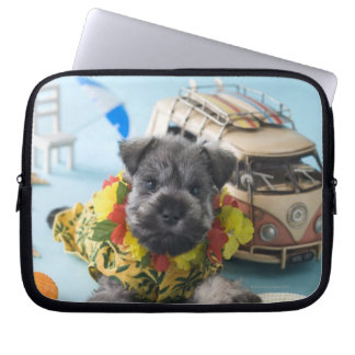 Miniature Schnauzer Puppy and Summer Vacation Laptop Sleeve