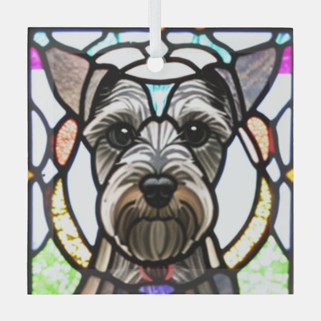 Miniature Schnauzer "Stained Glass"  Glass Tree Decoration (Front)