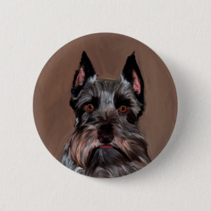 Miniature Schnauzer Water Colour Art Painting 6 Cm Round Badge