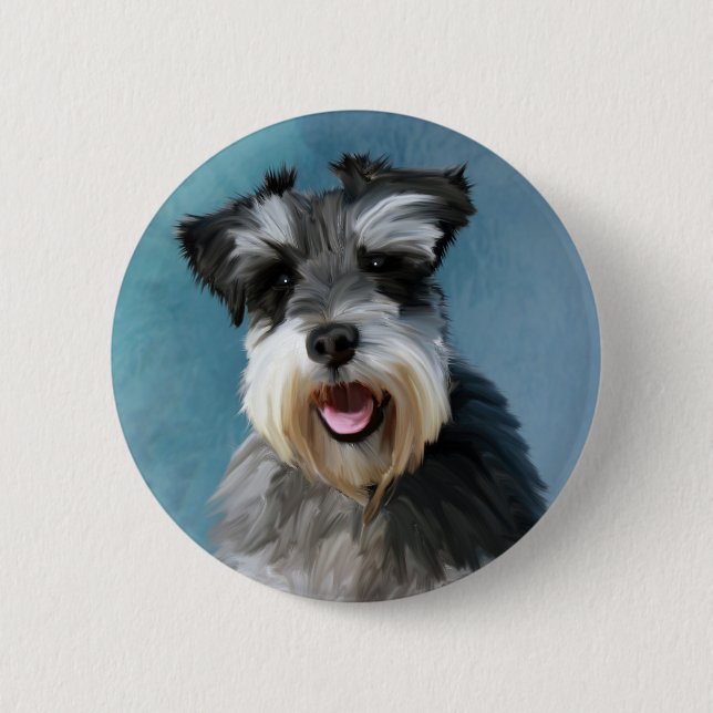 Miniature Schnauzer Water Colour Art Painting 6 Cm Round Badge (Front)