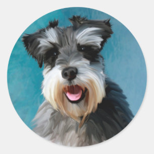 Miniature Schnauzer Water Colour Art Painting Classic Round Sticker