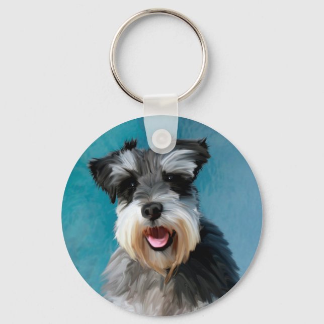 Miniature Schnauzer Water Colour Art Painting Key Ring (Front)
