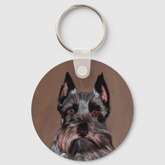 Miniature Schnauzer Water Colour Art Painting Key Ring (Front)