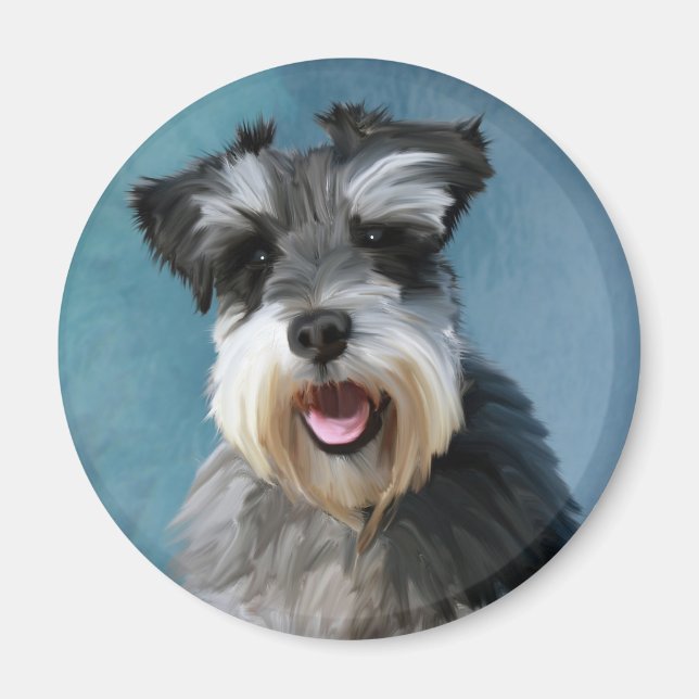 Miniature Schnauzer Water Colour Art Painting Magnet (Front)