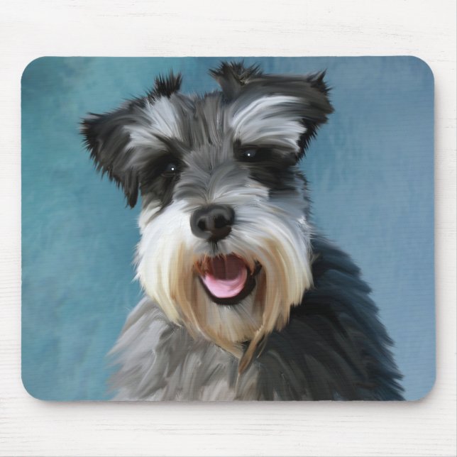 Miniature Schnauzer Water Colour Art Painting Mouse Pad (Front)