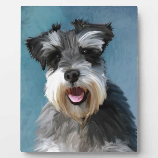 Miniature Schnauzer Water Colour Art Painting Plaque (Front)