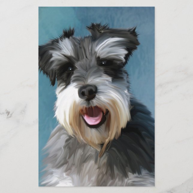 Miniature Schnauzer Water Colour Art Painting Stationery (Front)