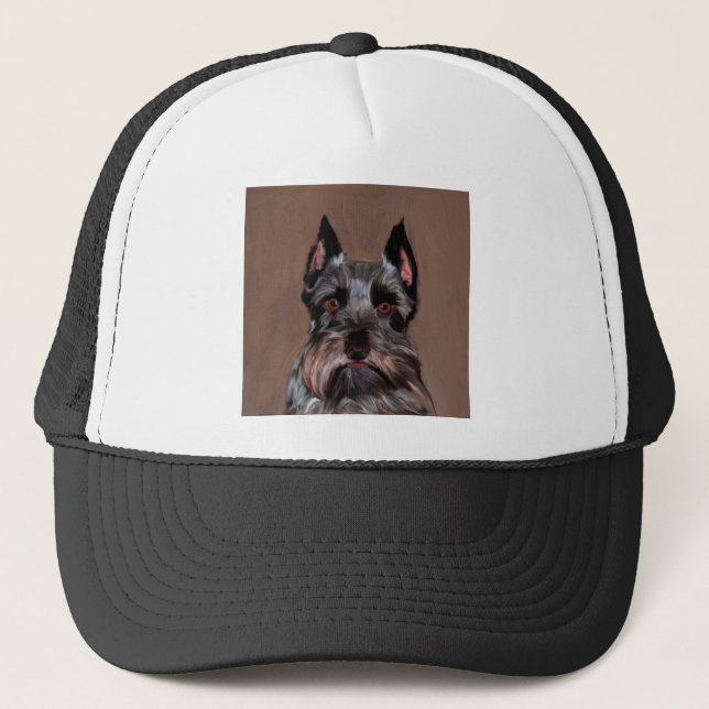 Miniature Schnauzer Water Colour Art Painting Trucker Hat (Front)