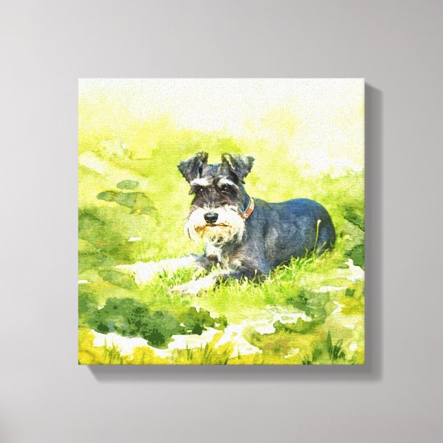 Miniature Schnauzer Watercolor Digital Art Canvas Print (Front)
