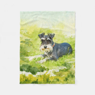 Miniature Schnauzer Watercolor Digital Art Fleece Blanket