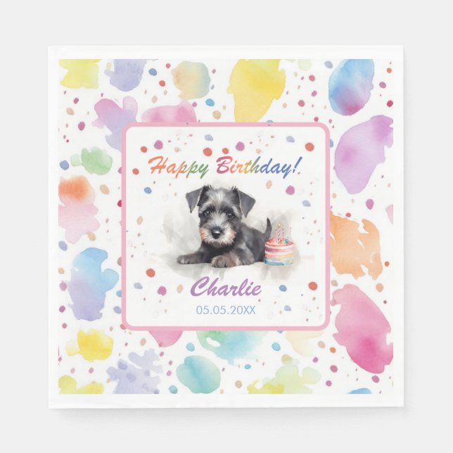 Miniature Schnauzer Watercolor Paper Napkins (Front)