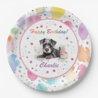 Miniature Schnauzer Watercolor Paper Plate