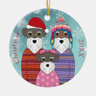 Miniature Schnauzers Christmas Family Portrait Pos Ceramic Tree Decoration