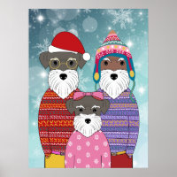 Miniature Schnauzers Christmas Family Portrait