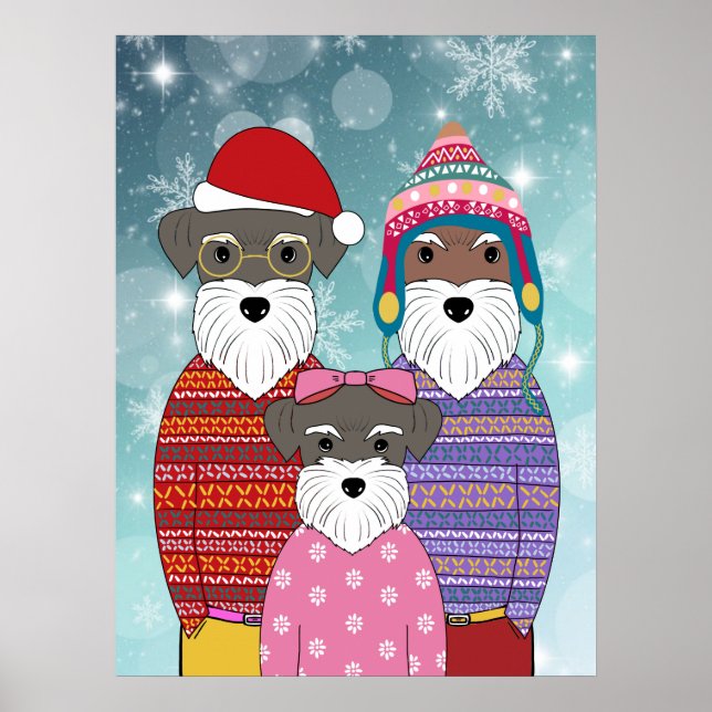 Miniature Schnauzers Christmas Family Portrait Poster (Front)