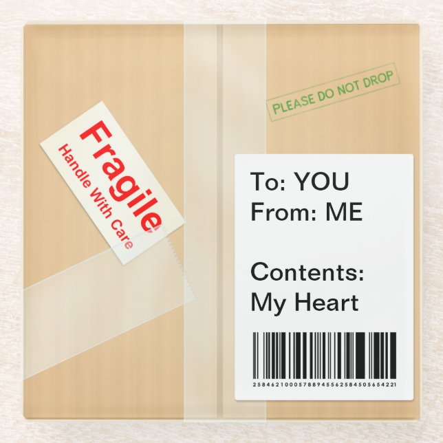 Miniature Shipping Box Cute Custom Text Glass Coaster (Front)
