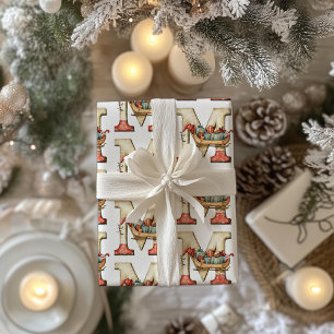 Miniature Sleigh Letter M Christmas Wrapping Paper