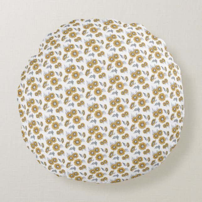Miniature Sunflowers Pattern Round Cushion (Front)