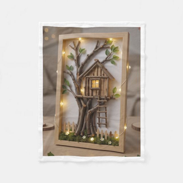 Miniature Wooden Treehouse Framed Art Fleece Blank Blanket (Front)