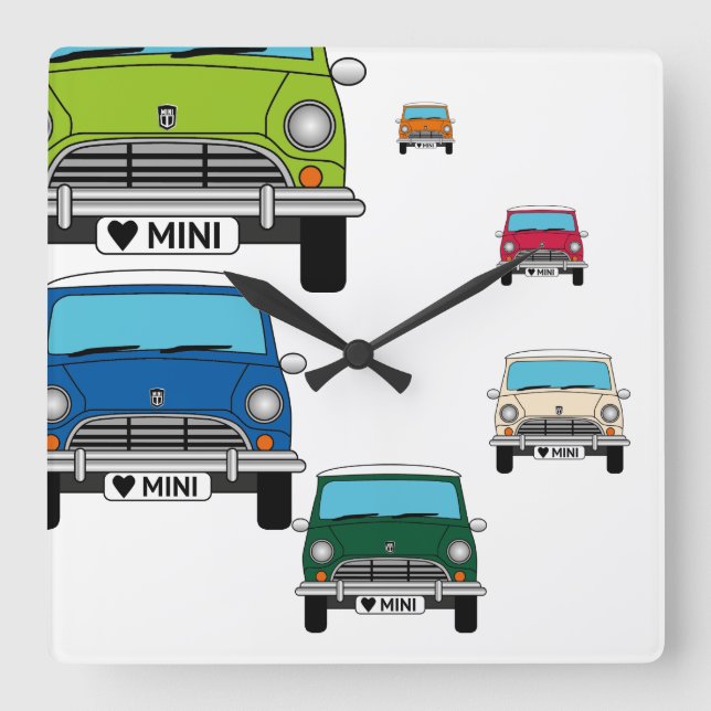 Minicar Mad Square Wall Clock (Front)