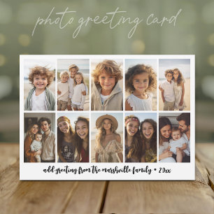 Minimal 10 Photo Collage - Basic White Grid Holiday Card