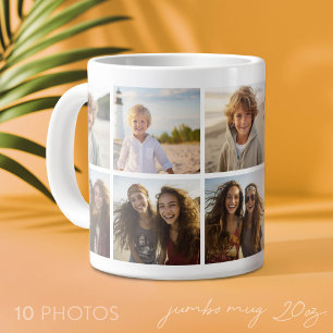 Minimal 10 Photo Collage - Basic White Grid Large Coffee Mug