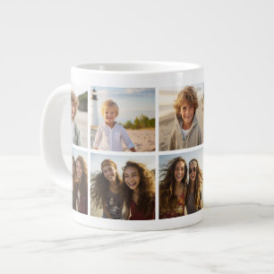 Minimal 10 Photo Collage - Basic White Grid Large Coffee Mug