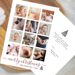 Minimal 12 Photo Collage Elegant Christmas Holiday Card