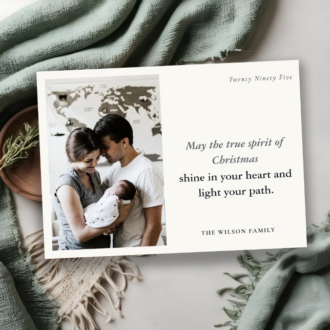 Minimal 1 Photo Black & White Christmas Spirit Holiday Card (Creator Uploaded)