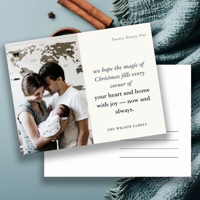 Minimal 1 Photo Black & White Christmas Spirit Holiday Postcard (Creator Uploaded)