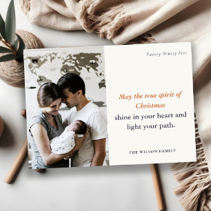 Minimal 1 Photo Navy Rust Dusky Christmas Spirit Holiday Card