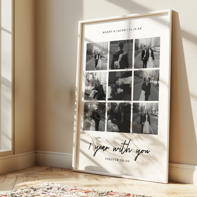 Minimal 1st Anniversary Wedding 9 Photo Collage Poster (Creator Uploaded)