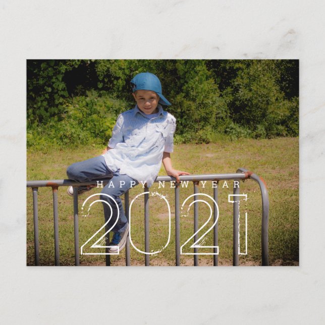 Minimal 2021 New Years Kids Photo Postcard (Front)