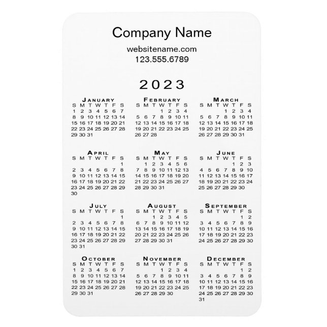 Minimal 2023 Calendar Company Name Info on White Magnet (Vertical)