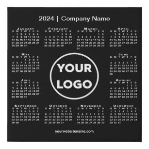 Minimal 2024 Calendar with Company Logo on Black Faux Canvas Print